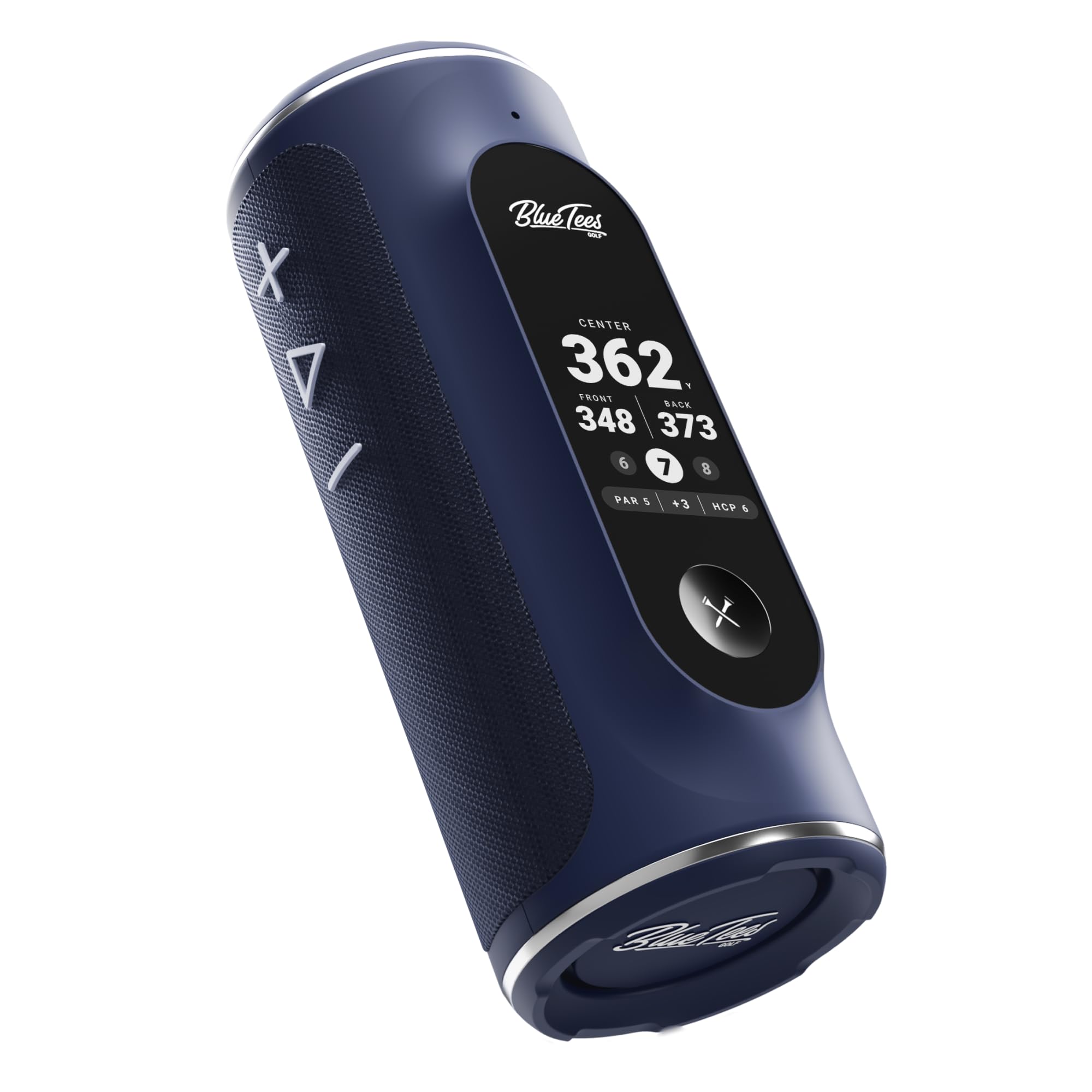 Blue Tees Golf Player+ GPS Speaker with Touch Screen Display, 10+ Hours Battery, 40,000+ Courses, Visual + Audible Distance, Hazard Distance - IPX7 Waterproof (Black)