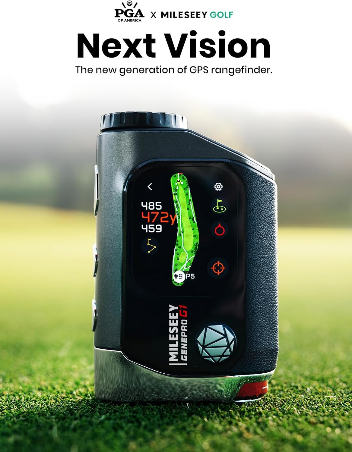 MILESEEY GenePro G1 Touchscreen & GPS Rangefinder with Slope, 43000+ Preloaded Courses, 1300 Yards Laser Range Finder Golf with Red & Green Display, 0.1s Flag Pole Locking Vibration, 6X Magnification
