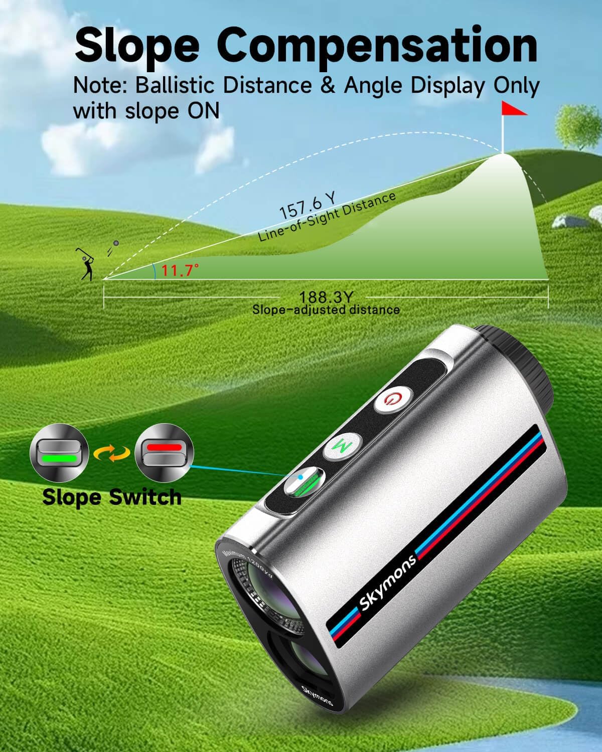 Mini Metal Golf RangeFinder with Slope,1200Y Range Finder, 0.3s Flagpole Locking Vibration, 7X Magnification, 95%Transmission Lens,Flag Pole Lock Vibration,Strong Magnet&Rechargeable Golf Rangefinder.