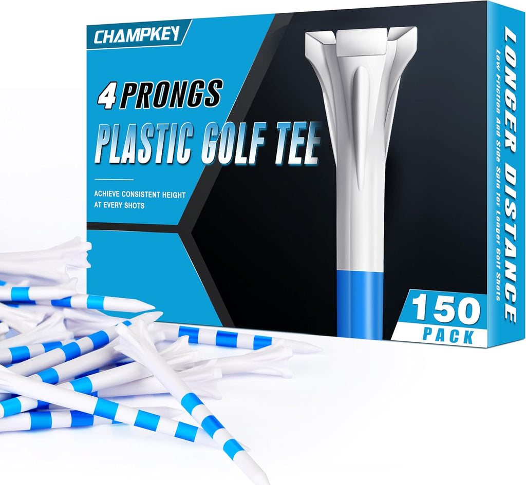 CHAMPKEY PRO 4-Prong Plastic Golf Tees 150 Pack - 70% Ball Contact Reduced for Less Friction and Maximum Distance Performance Golf Tees Plastic