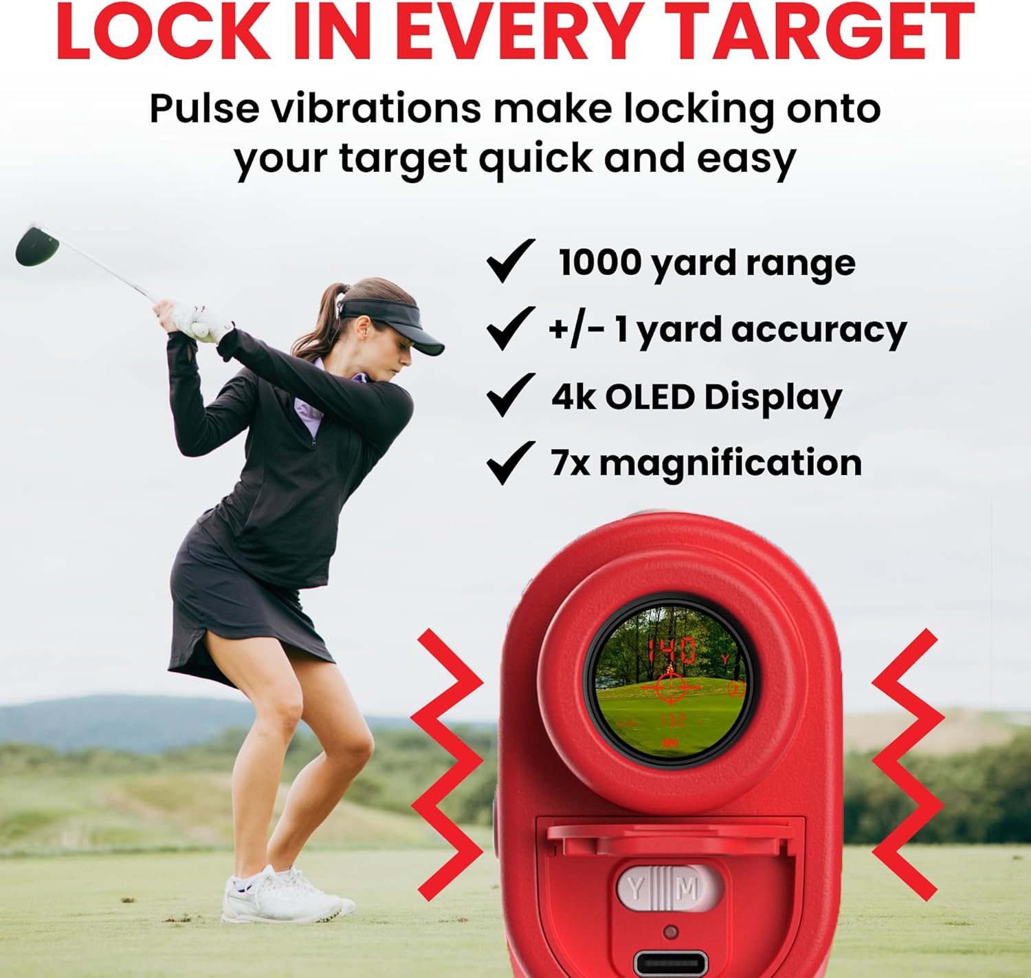 Pinned Prism Slope Golf Rangefinder - Golf Distance Rangefinder with Slope - USB Rechargeable, Pinned Locked Vibration Laser Range Finder - Range Finder Accessories & Gift for Men and Women