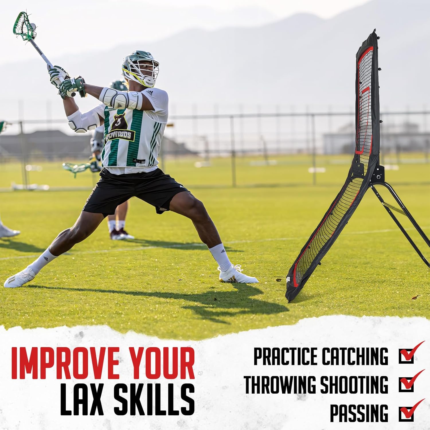 Lacrosse Rebounder, 4x7FT/4x6FT Lacrosse Rebound for Backyard with 5 Rebound Angles, Target Strip, Bounce Back Net Perfect for Lax Baseball Volleyball & Soccer Practice