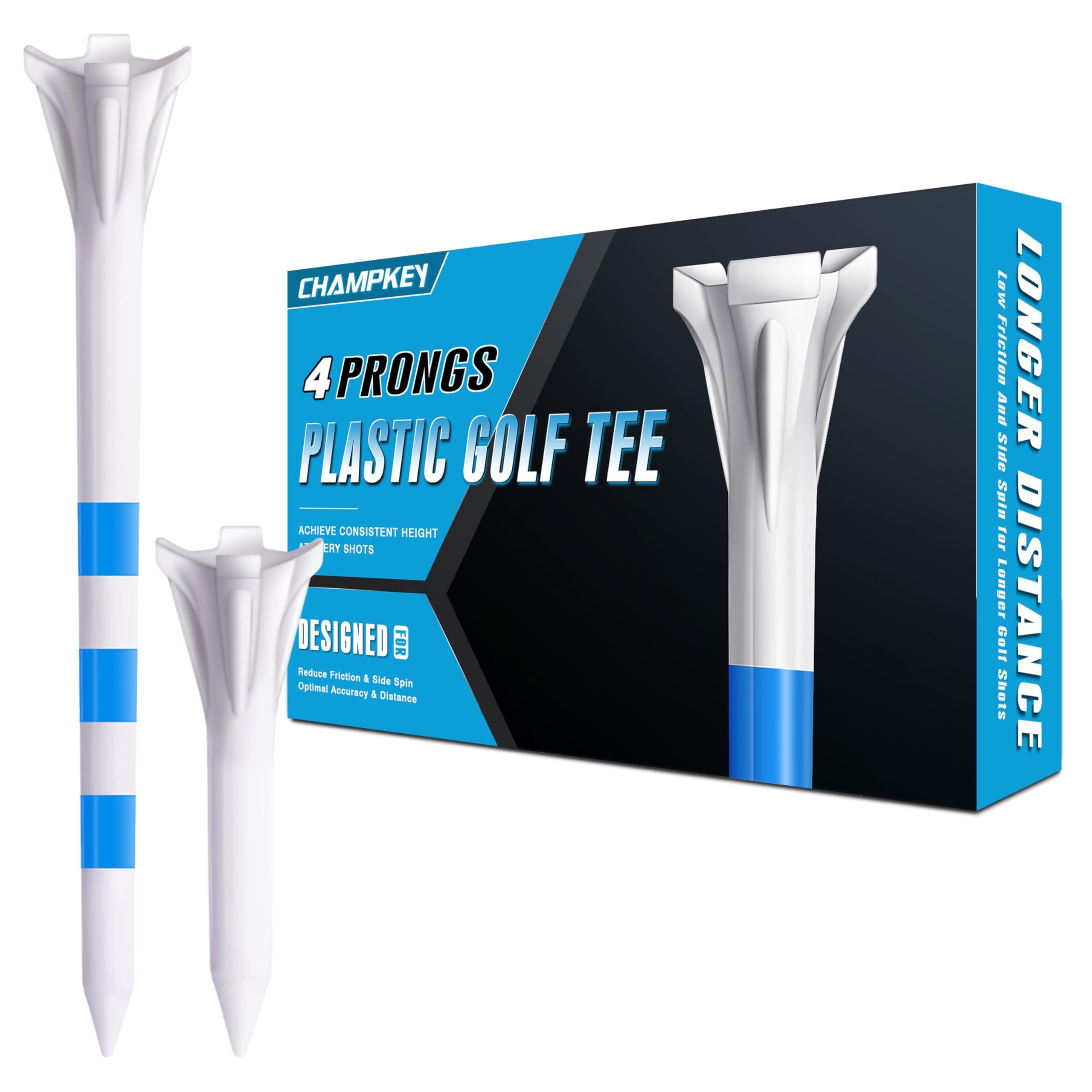 CHAMPKEY PRO 4-Prong Plastic Golf Tees 150 Pack - 70% Ball Contact Reduced for Less Friction and Maximum Distance Performance Golf Tees Plastic