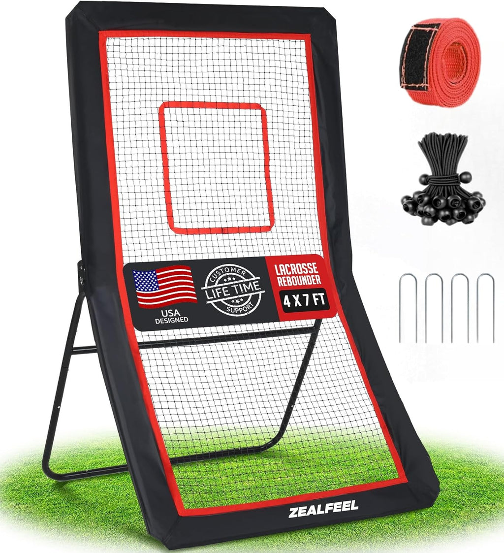 Lacrosse Rebounder, 4x7FT/4x6FT Lacrosse Rebound for Backyard with 5 Rebound Angles, Target Strip, Bounce Back Net Perfect for Lax Baseball Volleyball & Soccer Practice