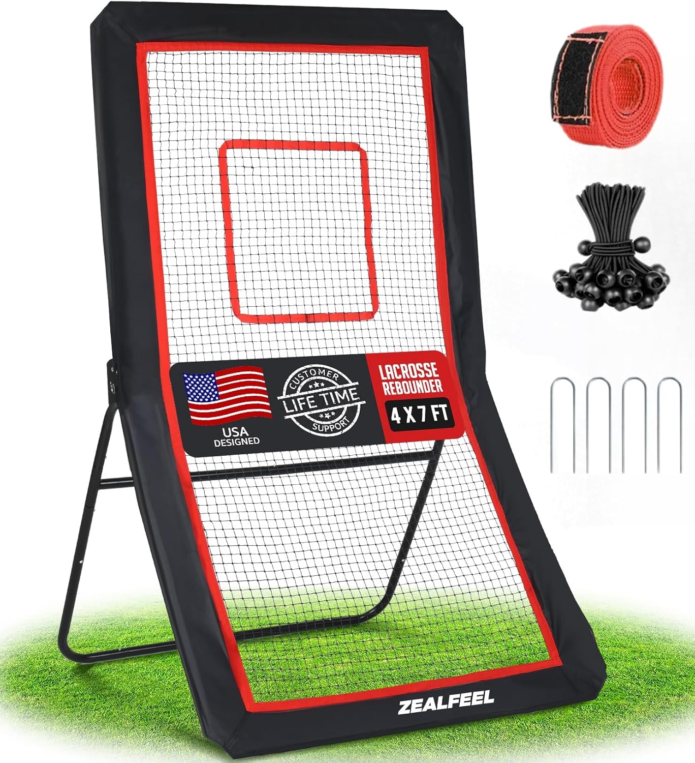 Lacrosse Rebounder, 4x7FT/4x6FT Lacrosse Rebound for Backyard with 5 Rebound Angles, Target Strip, Bounce Back Net Perfect for Lax Baseball Volleyball & Soccer Practice