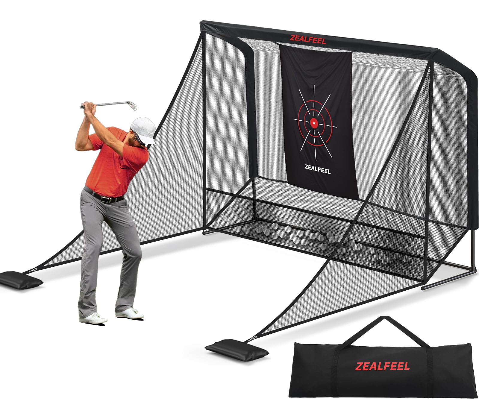 Golf Net, 10x7ft/8x8ft Golf Enclosure Net with Side Barriers/Auto-Ball Return, Low-Noise Target, Carry Bag, 4 Stakes, Hitting Practice Net for Backyard Driving Chipping Indoor Outdoor Use