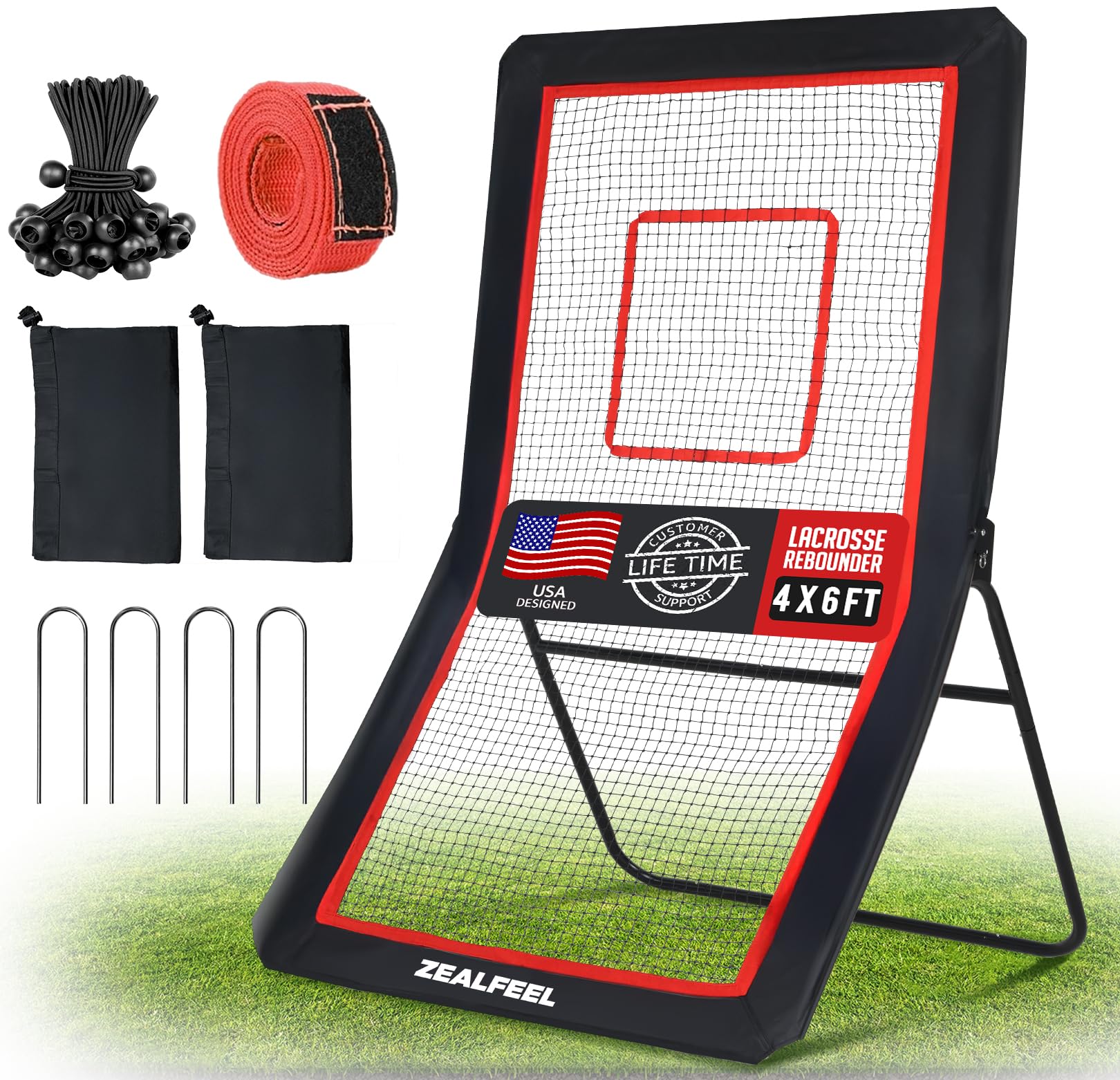 Lacrosse Rebounder, 4x7FT/4x6FT Lacrosse Rebound for Backyard with 5 Rebound Angles, Target Strip, Bounce Back Net Perfect for Lax Baseball Volleyball & Soccer Practice