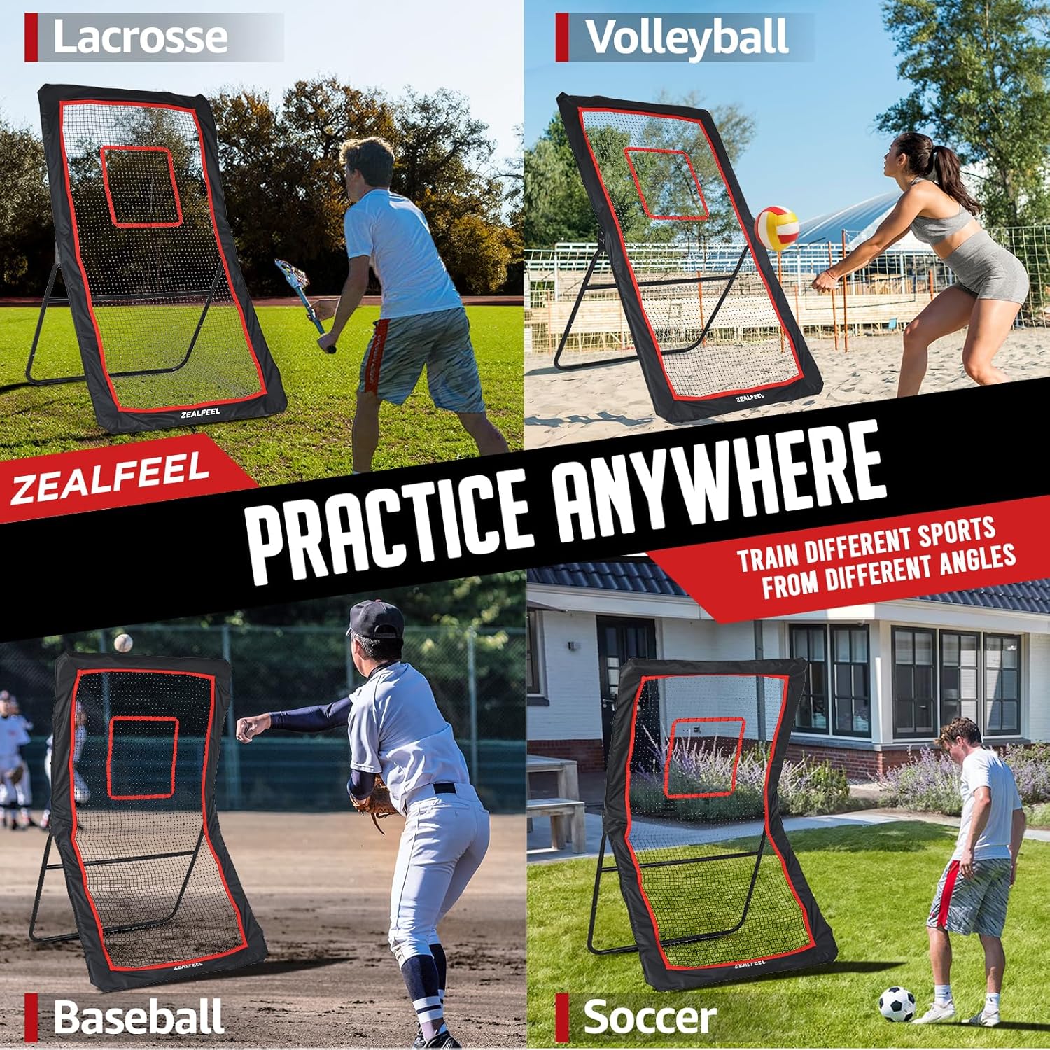 Lacrosse Rebounder, 4x7FT/4x6FT Lacrosse Rebound for Backyard with 5 Rebound Angles, Target Strip, Bounce Back Net Perfect for Lax Baseball Volleyball & Soccer Practice