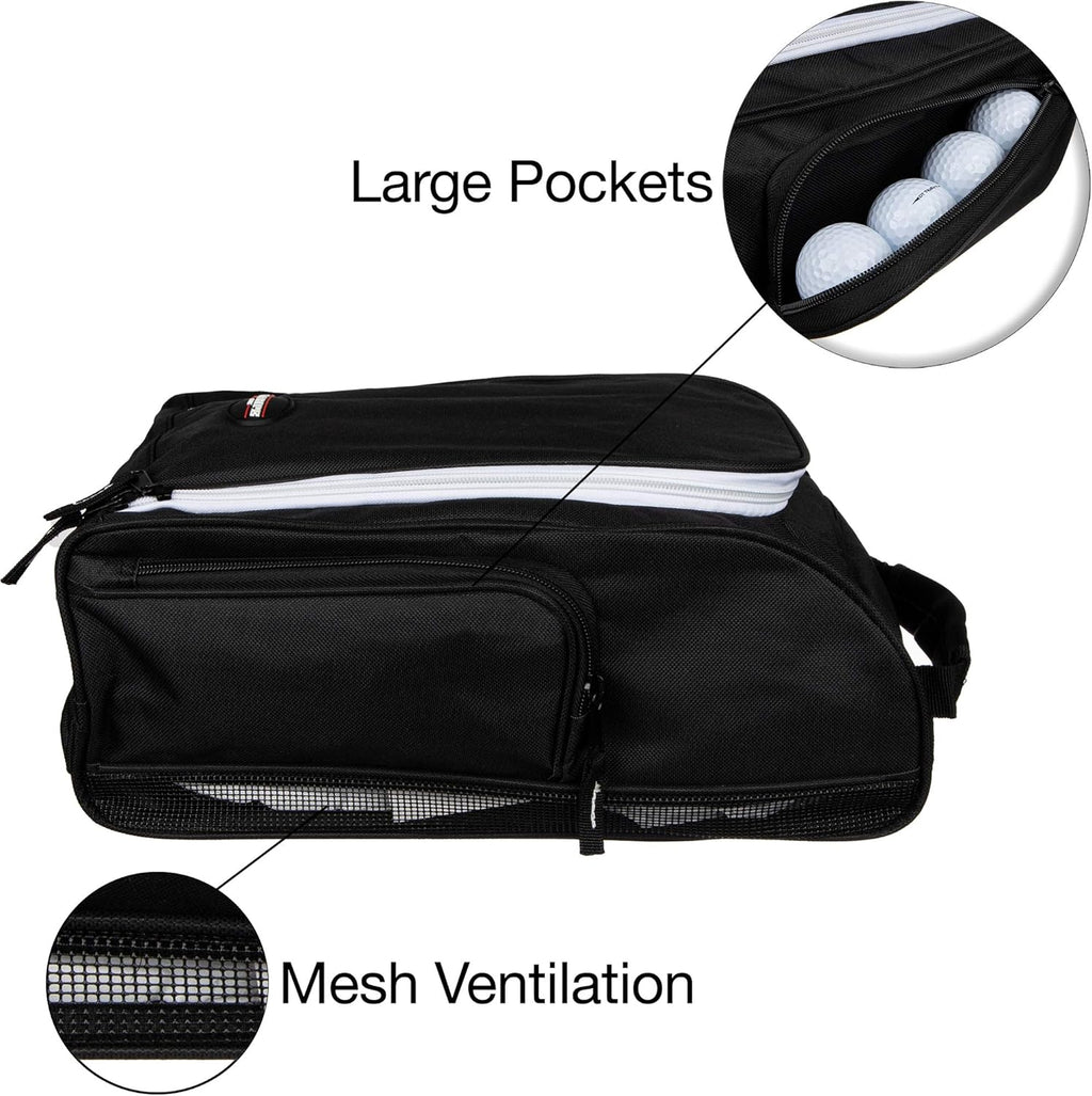 Murray Sporting Goods Golf Shoe Bag for Men and Women - Black Golf Shoe Travel Bag with Side Pockets for Golf Balls, Tees and Other Accessories