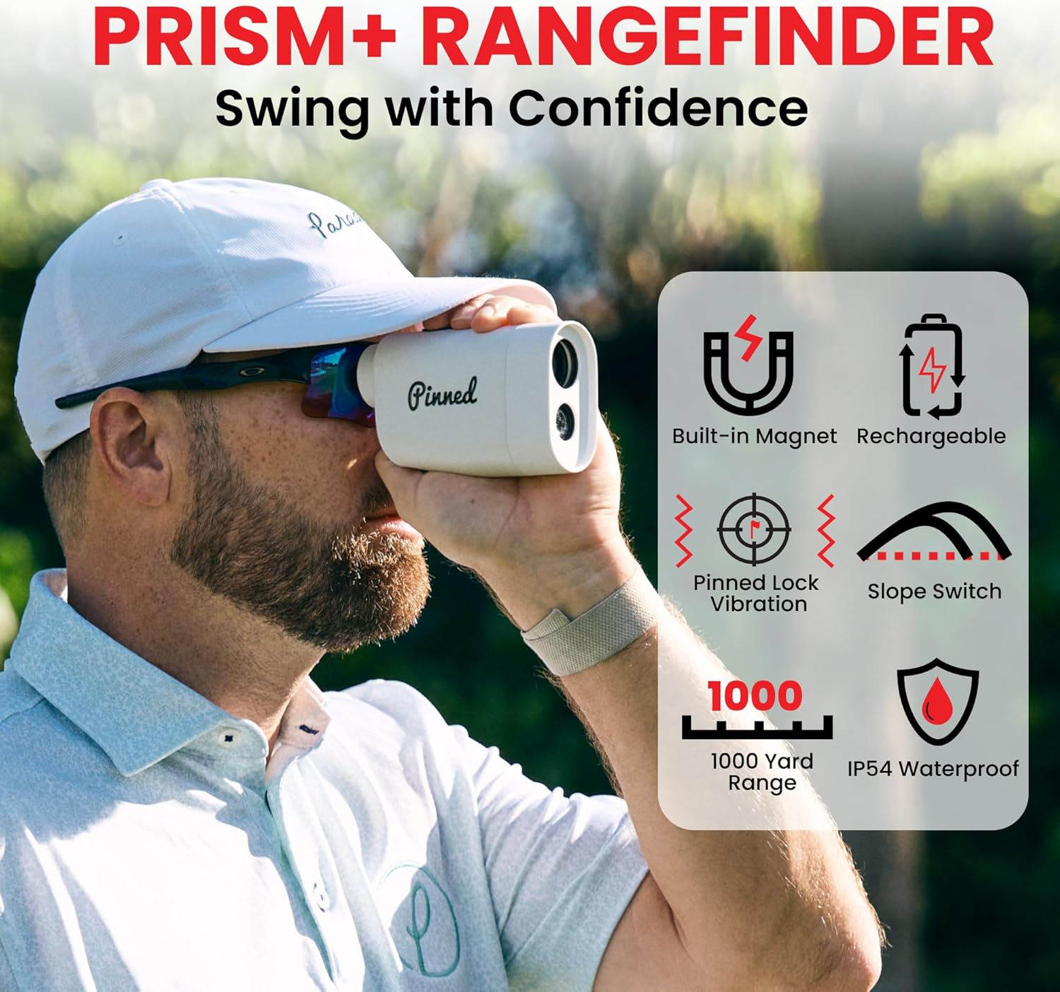 Pinned Prism Slope Golf Rangefinder - Golf Distance Rangefinder with Slope - USB Rechargeable, Pinned Locked Vibration Laser Range Finder - Range Finder Accessories & Gift for Men and Women