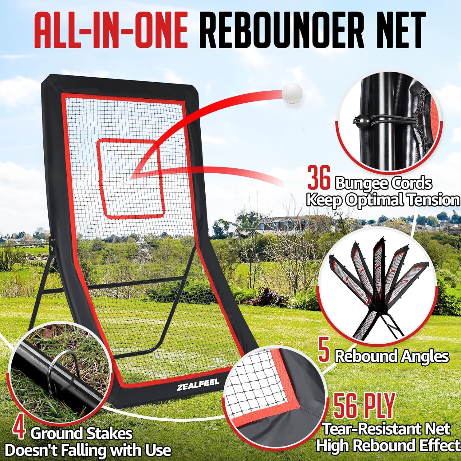Lacrosse Rebounder, 4x7FT/4x6FT Lacrosse Rebound for Backyard with 5 Rebound Angles, Target Strip, Bounce Back Net Perfect for Lax Baseball Volleyball & Soccer Practice