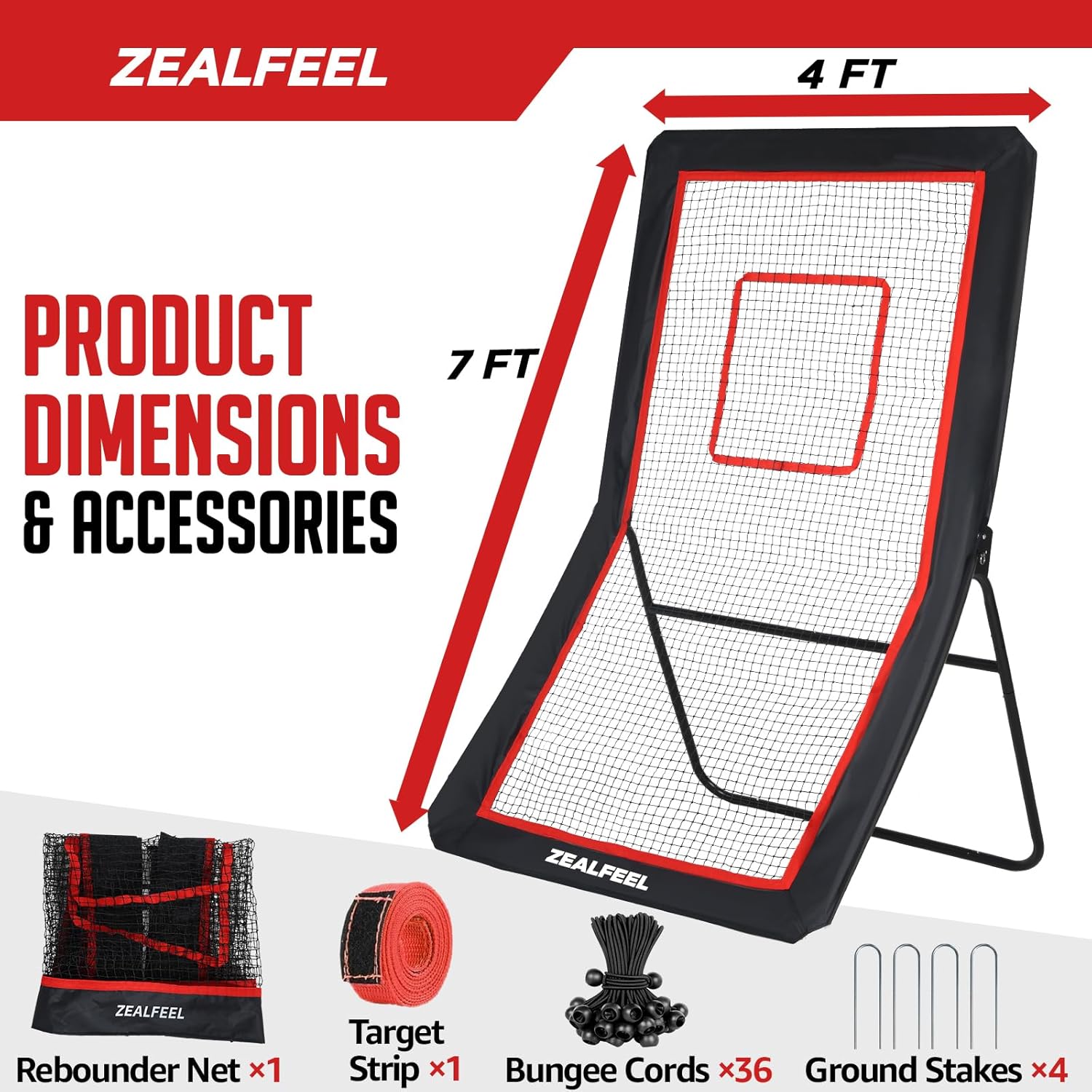 Lacrosse Rebounder, 4x7FT/4x6FT Lacrosse Rebound for Backyard with 5 Rebound Angles, Target Strip, Bounce Back Net Perfect for Lax Baseball Volleyball & Soccer Practice