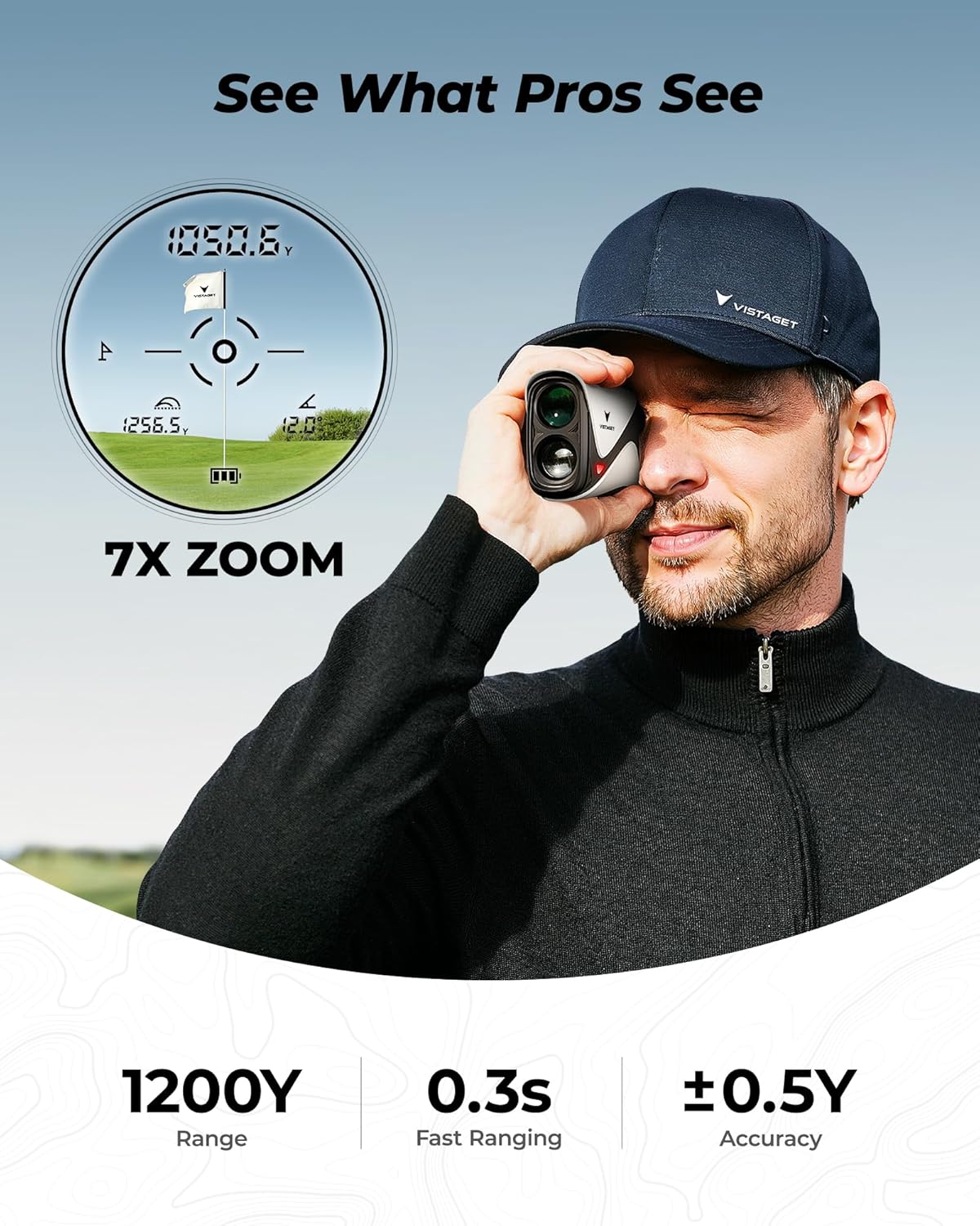 Golf Range Finder 1200 Yards, 7X Magnification, Triangle Tech, Rangefinder with Slope On/Off, Flag Lock Vibration, Range Finder Golf Magnetic, USB-C Rechargeable​