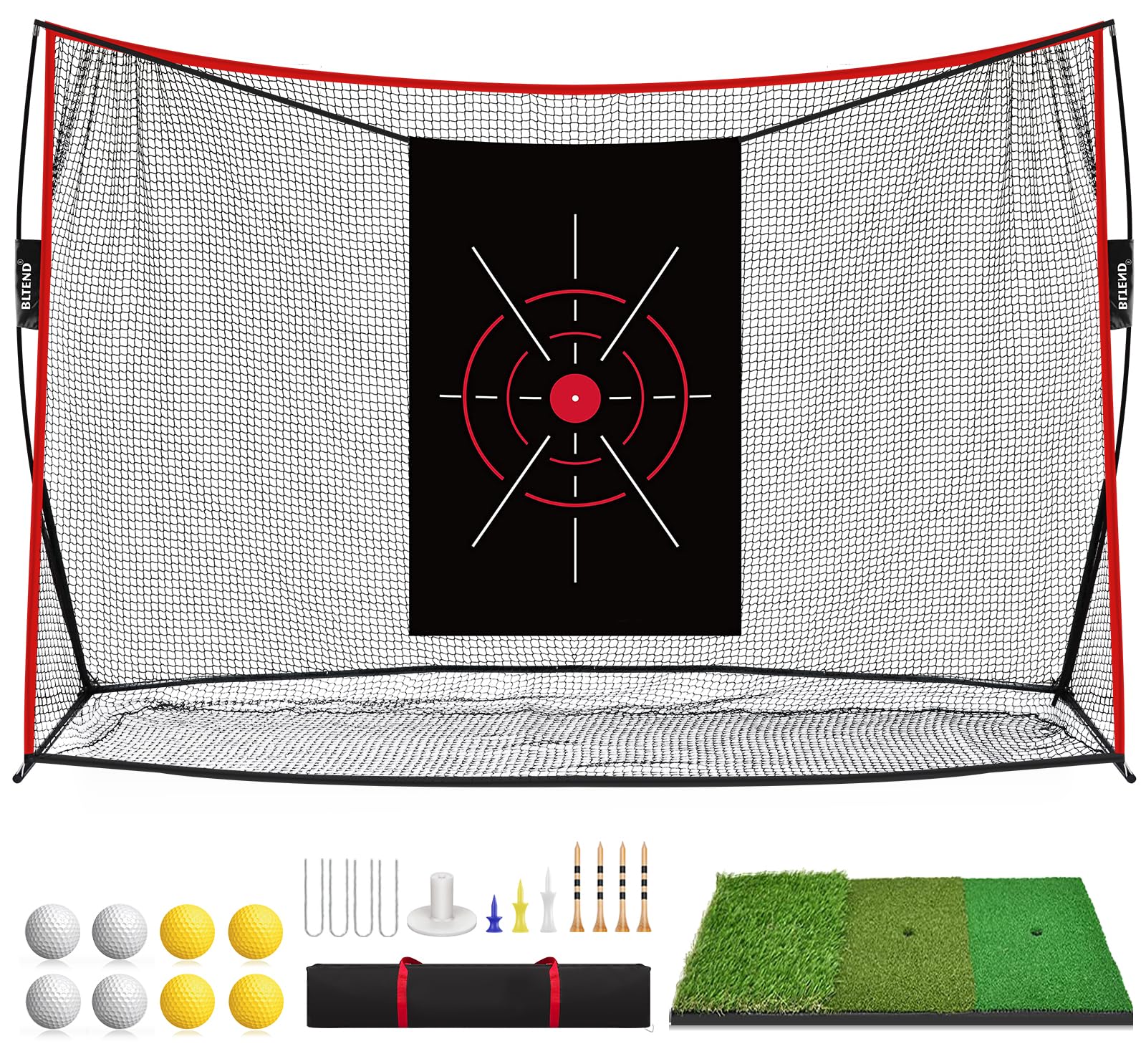 Golf Pracitce Net Set: 10x7ft Heavy Duty Golf Nets for Backyard Driving Real Balls, Golfer Training Equipment with Tri-Turf Mat for Outdoors/Indoors Hitting Driving Swing Chipping, Ideal Golfer Gift