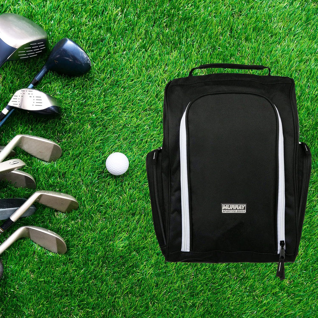 Murray Sporting Goods Golf Shoe Bag for Men and Women - Black Golf Shoe Travel Bag with Side Pockets for Golf Balls, Tees and Other Accessories
