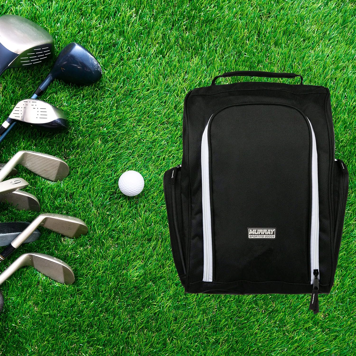 Murray Sporting Goods Golf Shoe Bag for Men and Women - Black Golf Shoe Travel Bag with Side Pockets for Golf Balls, Tees and Other Accessories